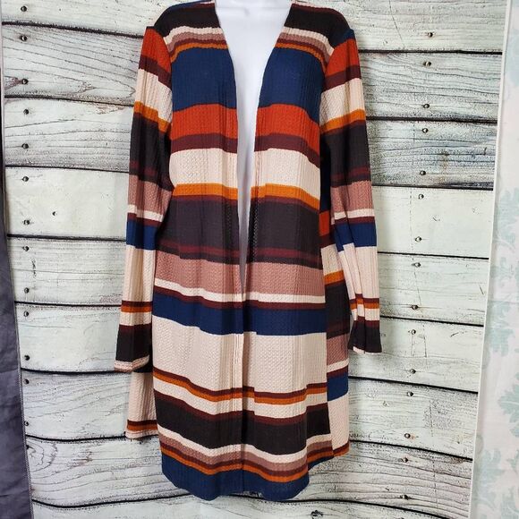 CJ Apparel Women’s Large Striped Open Front Cardigan Long Sleeve Lightweight - Picture 1 of 6